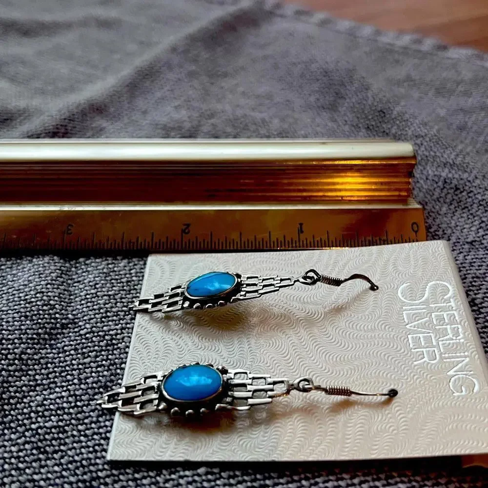 Y2K‎ Vintage-New Turquoise Bohemian Sterling Silver Earrings
